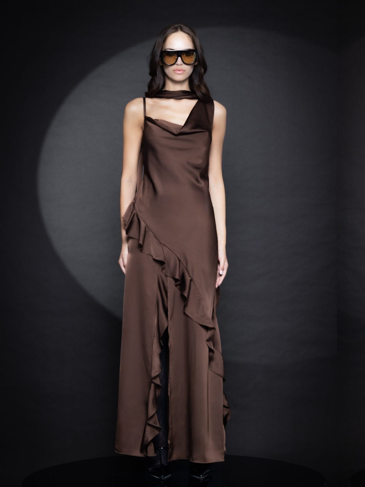 Adaline Satin Dress Brown