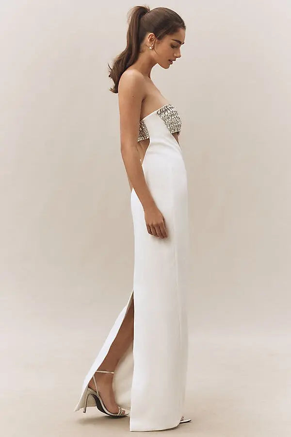 Paloma Strapless Embellished Cutout Maxi Dress