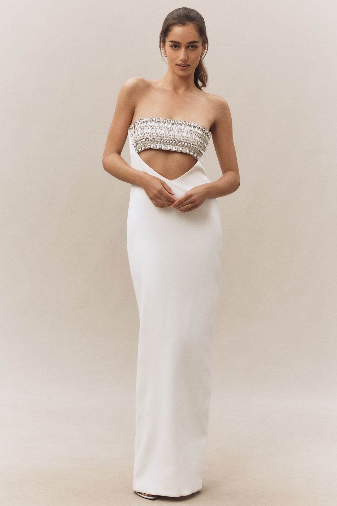 Paloma Strapless Embellished Cutout Maxi Dress