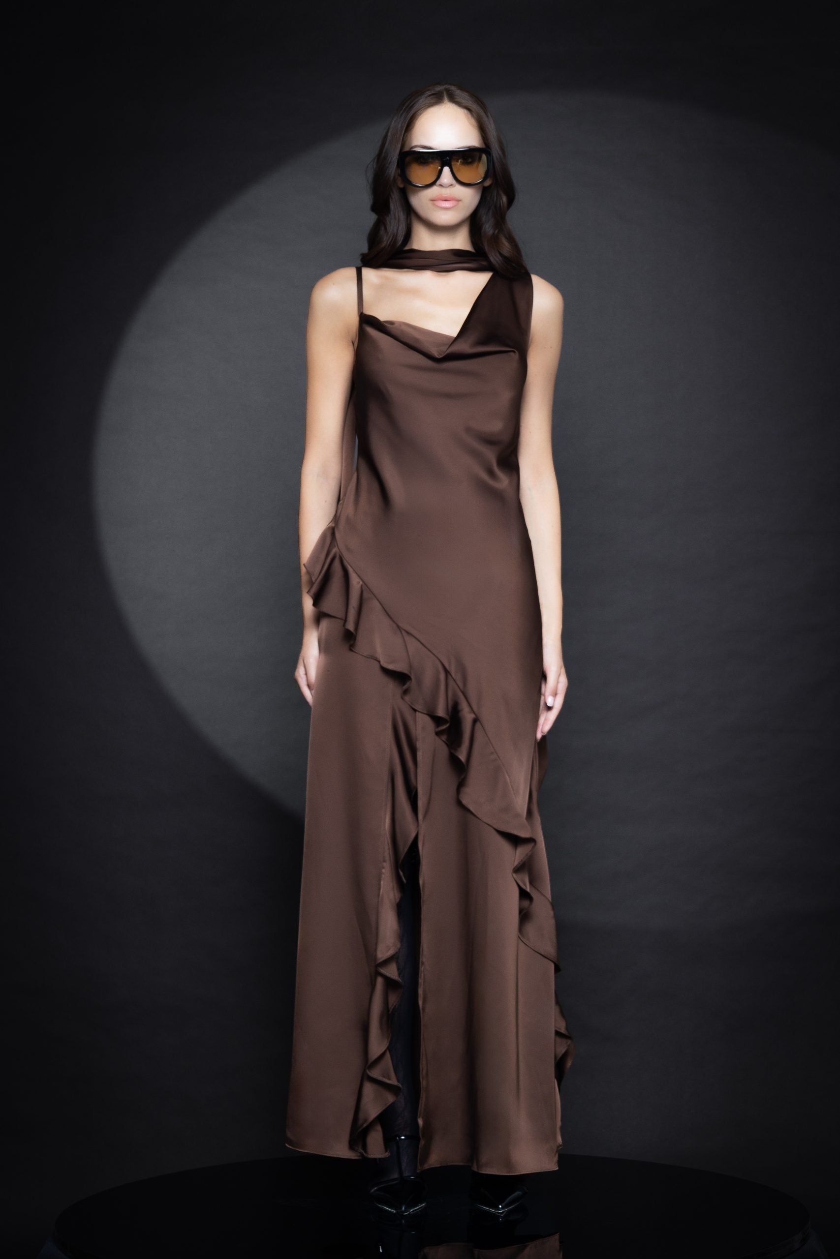 Adaline Satin Dress Brown