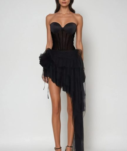 Roxana Corset Mesh Asymmetric Skirt Set