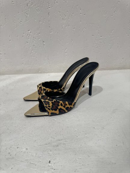 Tiger heeled mules